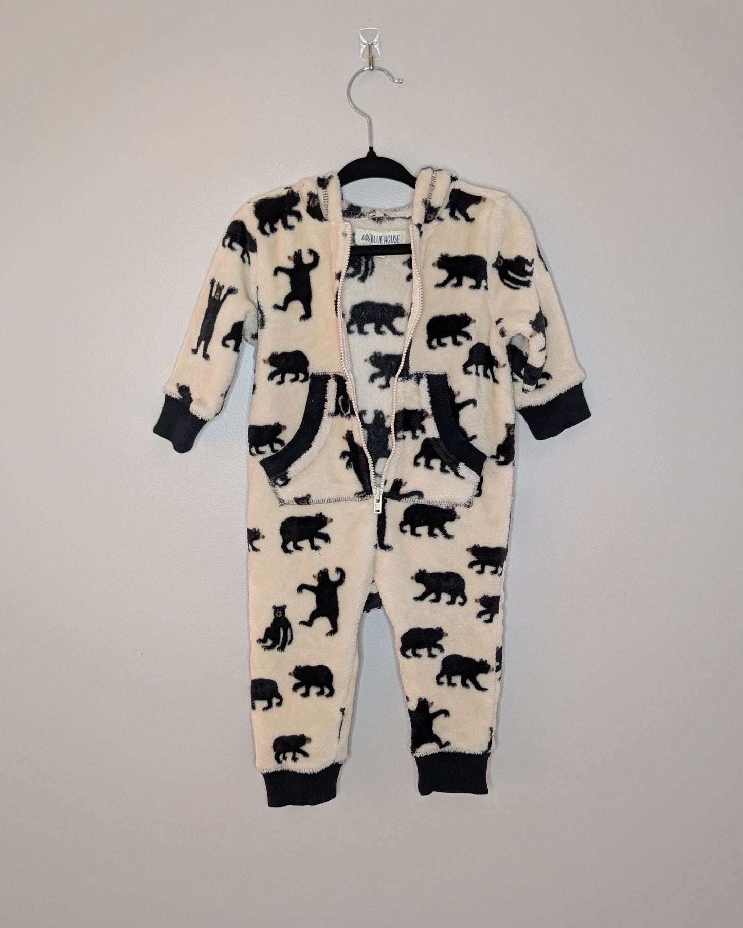 Hatley / Little Blue House Bear Fleece Hooded One-Piece – 6–12M