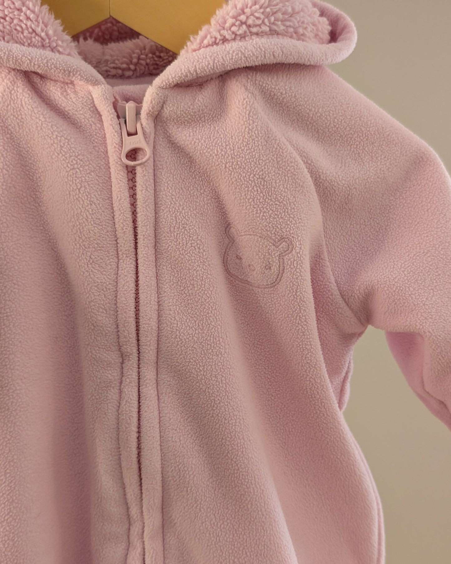 Old Navy Pink Fleece Bunting Suit with Hood Ears – 6–12M