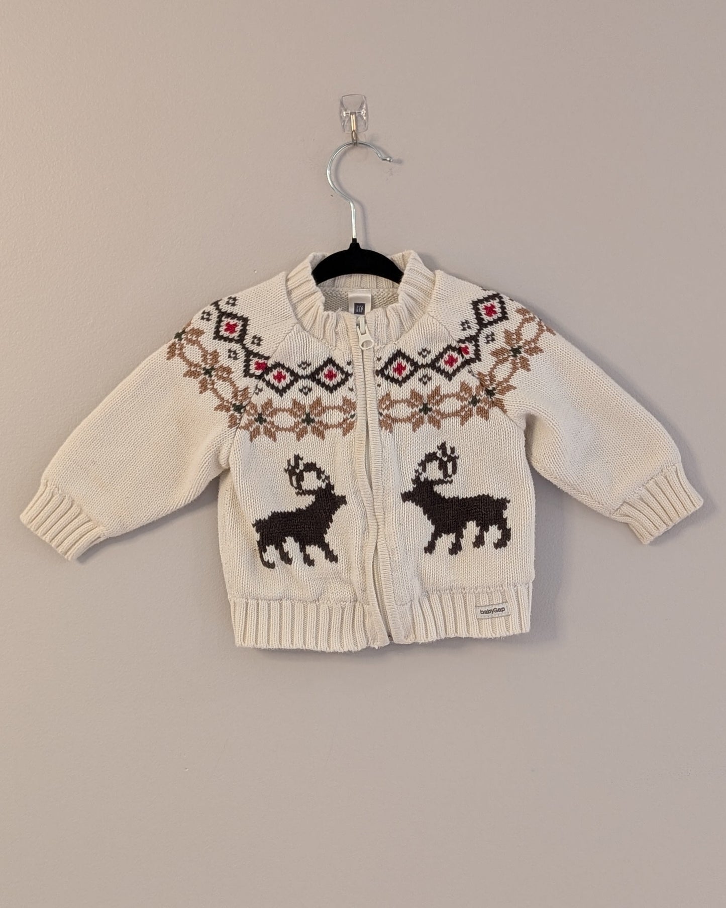Gap Holiday 2007 Reindeer Fair Isle Zip Sweater - 6–12M