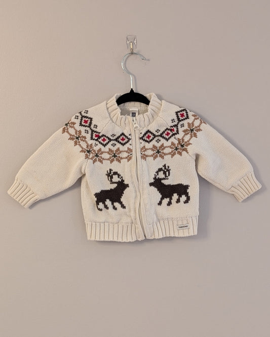 Gap Holiday 2007 Reindeer Fair Isle Zip Sweater - 6–12M