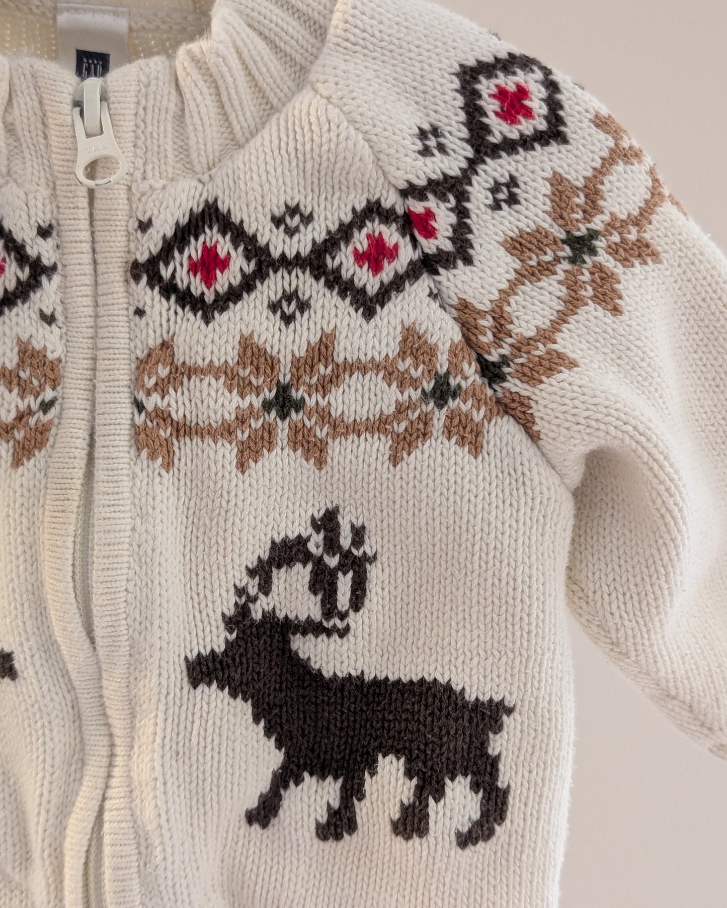 Gap Holiday 2007 Reindeer Fair Isle Zip Sweater - 6–12M