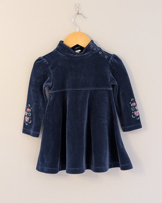 Y2K GAP Navy Velour Embroidered Floral Dress – 18–24M