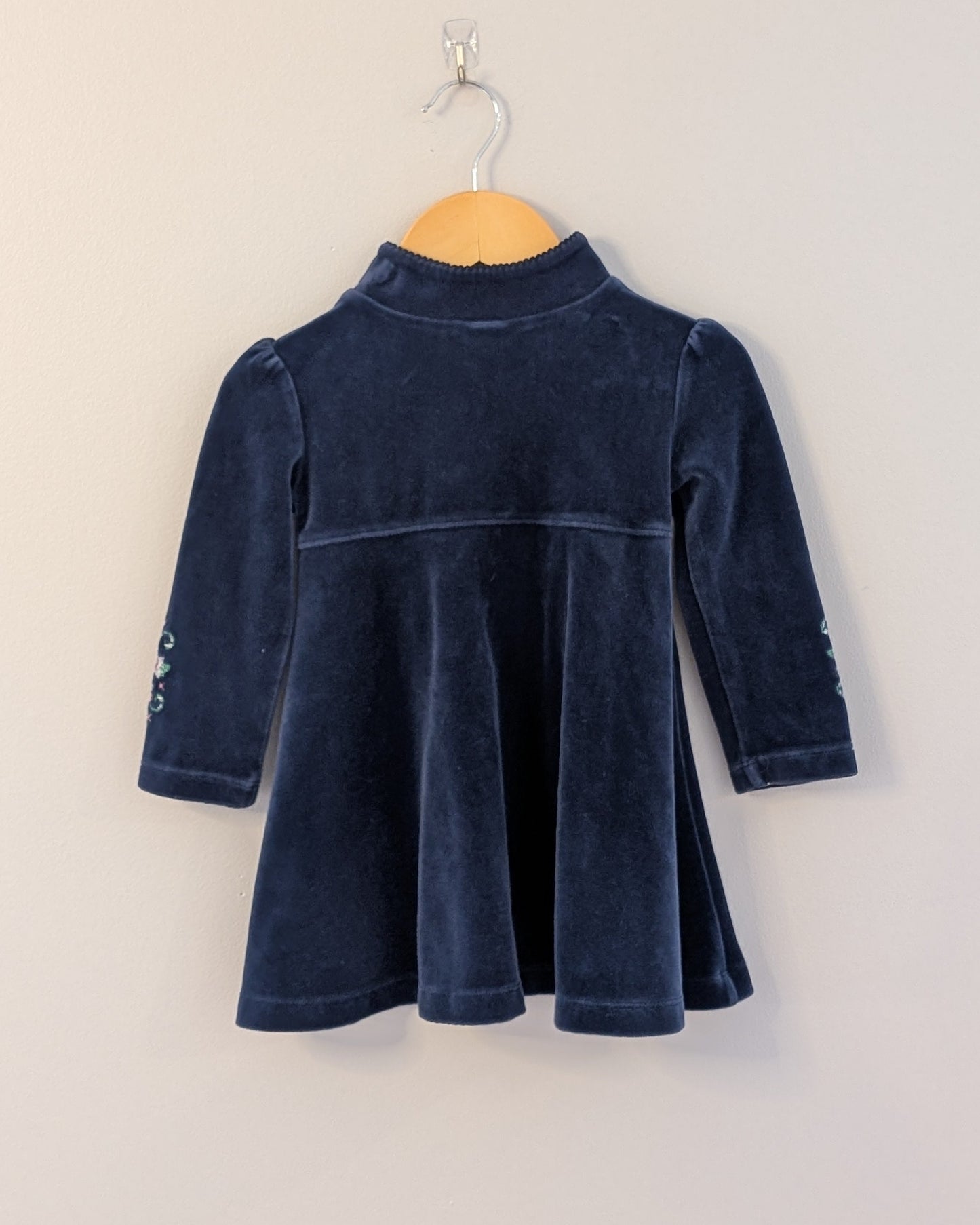 Y2K GAP Navy Velour Embroidered Floral Dress – 18–24M