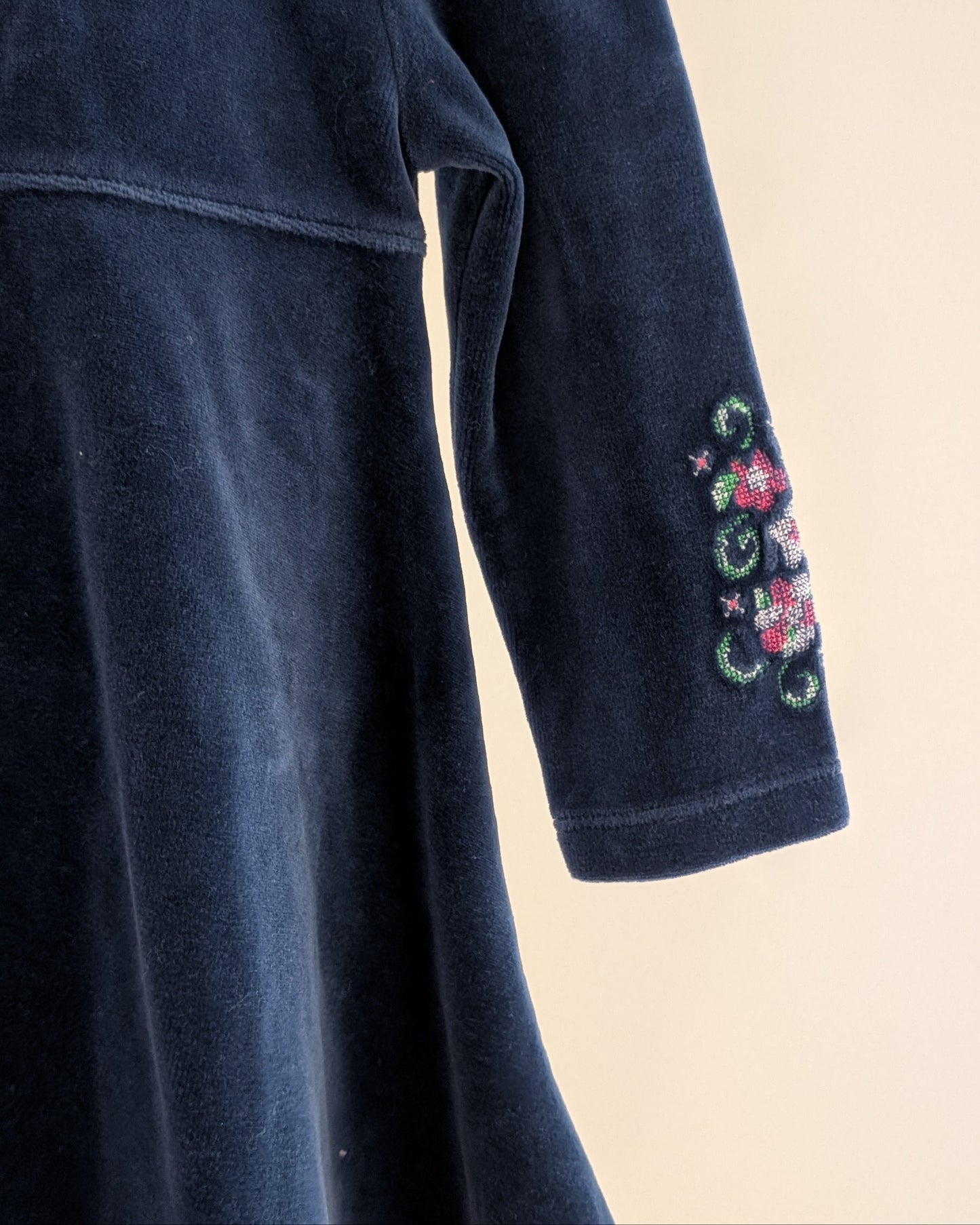 Y2K GAP Navy Velour Embroidered Floral Dress – 18–24M
