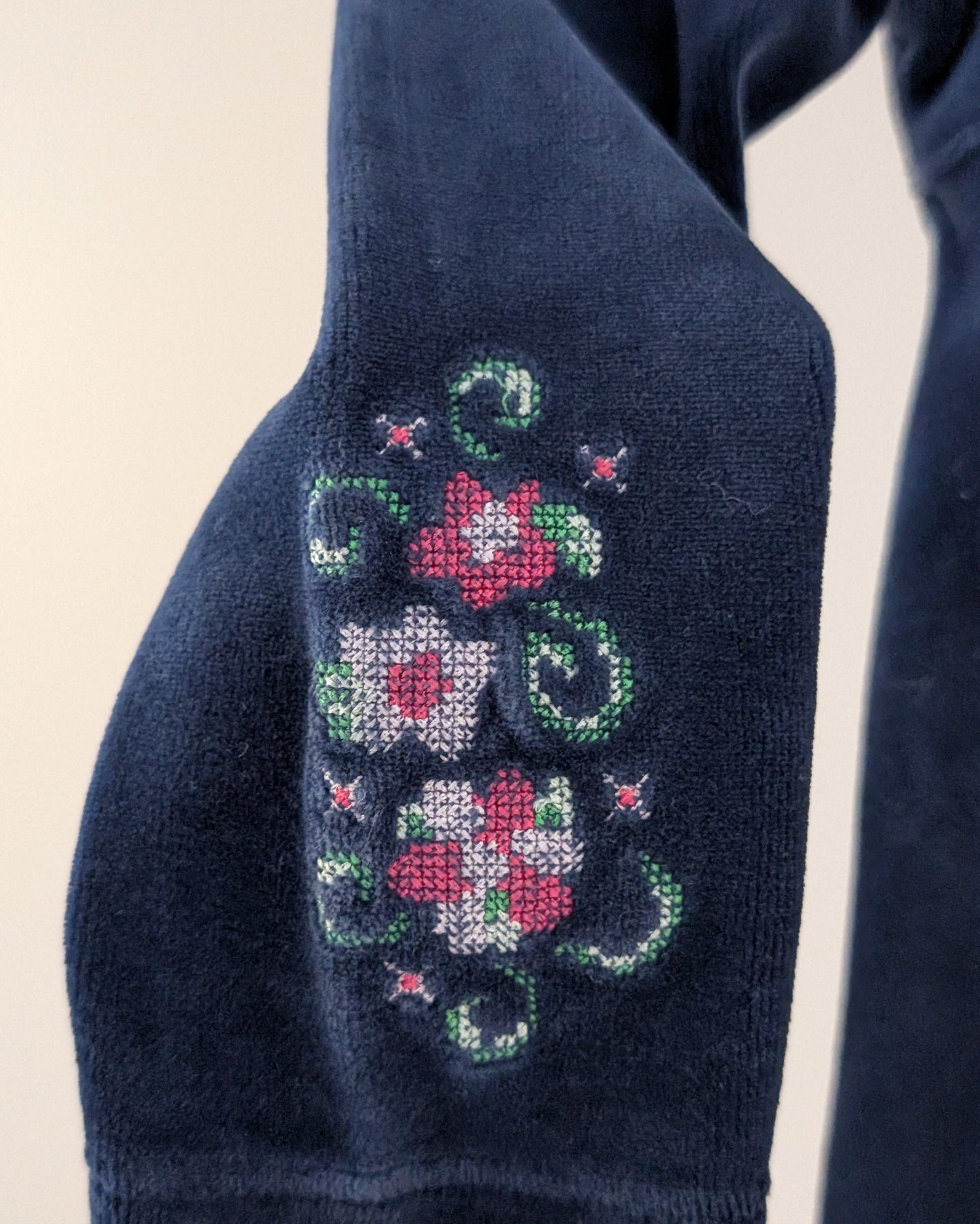 Y2K GAP Navy Velour Embroidered Floral Dress – 18–24M