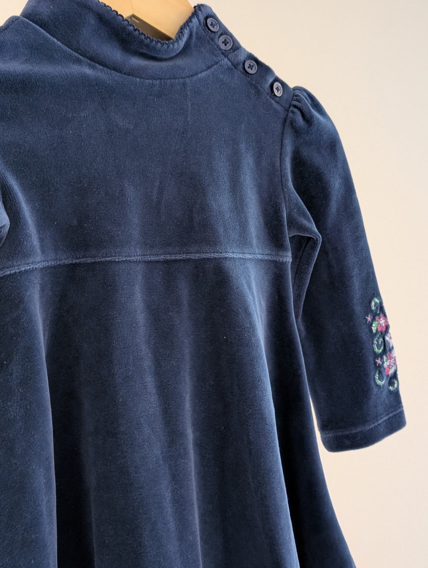Y2K GAP Navy Velour Embroidered Floral Dress – 18–24M