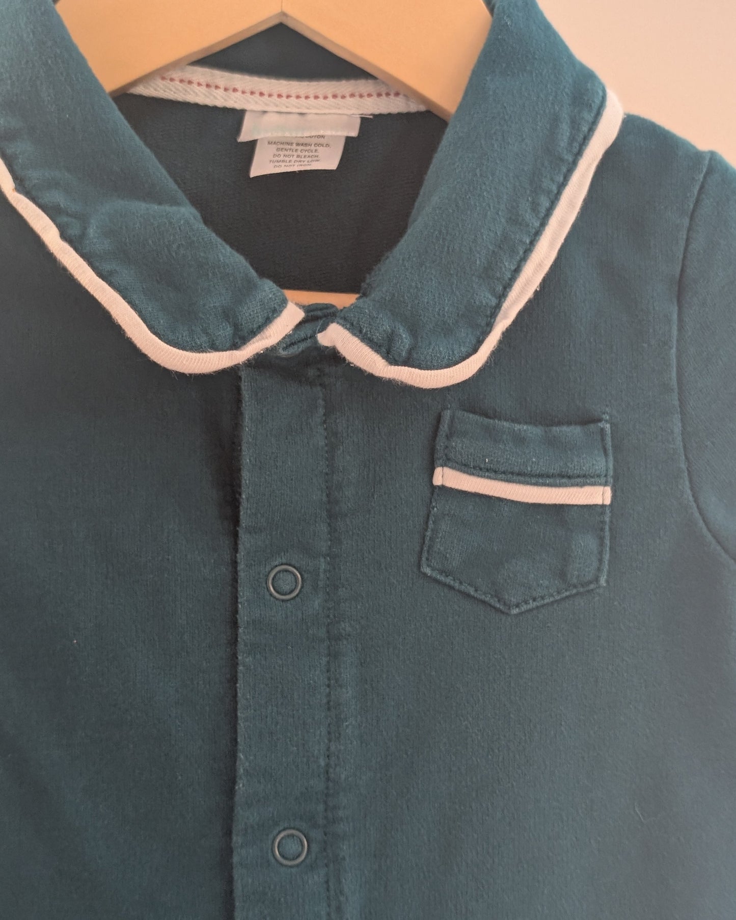 Indigo Baby Teal Cotton Romper – 12–18M (FWP Eligible)