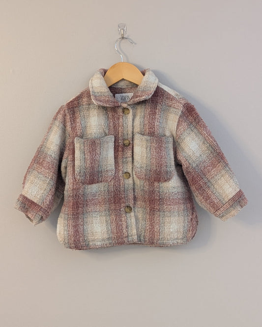 Zara Neutral Plaid Shacket – 3–4Y
