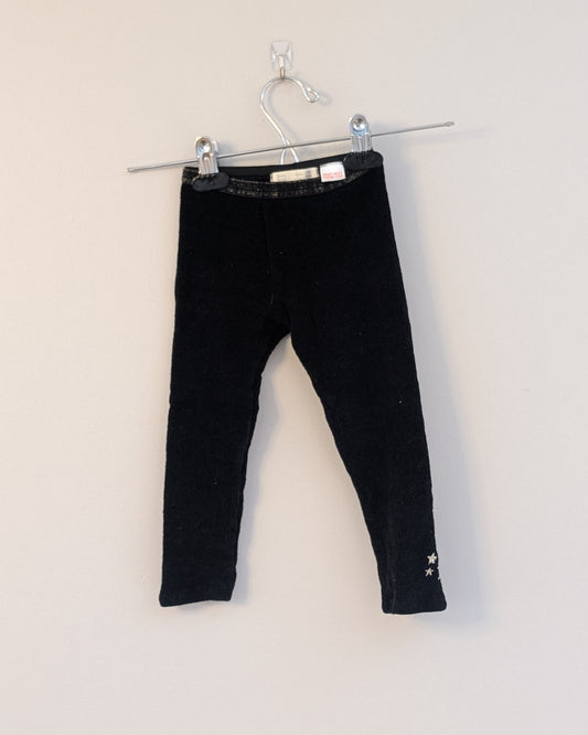 Zara Textured Black Leggings with Glitter Star Embroidery – 3-4Y