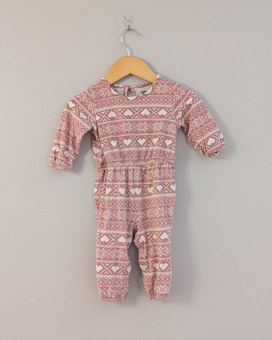 Old Navy Fair Isle Heart One-Piece Romper - 6-12M